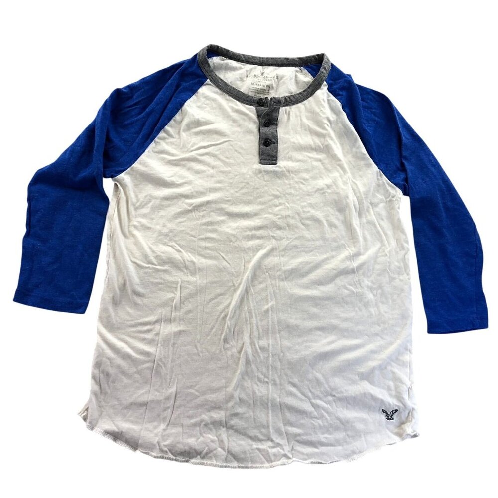 American Eagle Outfitters Men Raglan Henley Shirt Medium 3/4 Sleeve Casual
